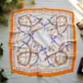 Retro silk square scarf with luxury chain and belt print, elegant neck wrap accessory for women. - Style 15 - Select by Image