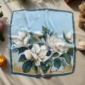 Elegant blue floral square silk scarf for women, lightweight neckerchief accessory. - Style 18 - Select by Image