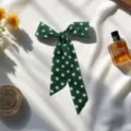 Green white polka dot hair ribbon bow scarf, vintage elegant hair accessory for women stylish. - Green