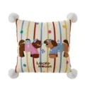 Schattig Dopamine Puppy Print Vierkant Kussen met Pompons voor Woonkamer Sofa Decoratie - Schattige Puppy Kussen C Witte Pompon / Dubbelzijdige Print 35x35cm (Hoes Zonder Vulling)