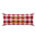 Red pink gingham long waist pillow with enjoy life print for sofa bed decor detail shot - Double-Sided Pattern Pillowcase 30x50cm (Without Insert) / Korean Plaid Pillow D (Long)