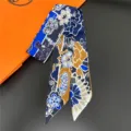 Luxury silk twilly scarf for women, elegant floral and carriage print hair band or neck scarf. - 14