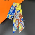 Floral print twill silk twilly scarf, stylish narrow hair band and elegant neck scarf. - 16