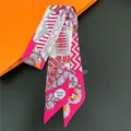 Silk Twilly Scarf Pink Geometric Print Women Hair Band Fashion Neck Scarf Bag Ribbon Accessory - 31