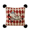 Festive red argyle cartoon zebra throw pillow cover with four corner black pom poms. - 35x35cm Without Core / Festive Zebra A Black Pom-Pom