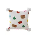 Detailed view of cute Korean style cartoon dopamine square pillowcase with fluffy pom-poms. - Double-Sided Print 35x35cm (Cover Without Core) / Dopamine Cartoon Bear C White Pom-Pom