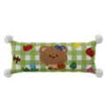 Korean style cute cartoon green plaid long bolster pillow with bear print and pom-pom decor. - Double-Sided Pattern 30x50cm (Cover Without Core) / Dopamine Cartoon Bear D (Long) White Pom-Pom