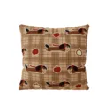 Brown plaid square throw pillow with cute cartoon puppy and apple print for home decor - Double-Sided Print 35x35cm (Cover Without Core) / Chocolate Dog Pillow B