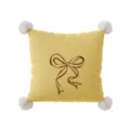Yellow square throw pillow detail featuring white pom-poms and brown bow print. - Double-Sided Print 35x35cm (Cover Without Core) / French Retro Pillow C White Pom-pom