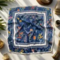 Blue Floral Square Silk Scarf 70cm Vintage Neck Scarf Women Retro Hair Band Bag Ribbon - 31 Choose Style from Image