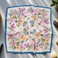 Vintage blauwe rand bloemen vierkante zijden sjaal 70cm elegante vrouwen hoofddoek haarband tas - Stijl 3