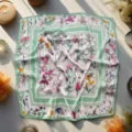 Green floral 70cm square silk scarf, retro versatile women neckerchief for spring and autumn. - 32 Choose Style from Image