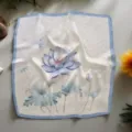 Blue floral 70cm silk square scarf, elegant lotus neckerchief for women fashion accessory - 38 Select by Image