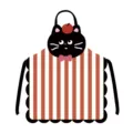 Lindo delantal de cocina a rayas con estampado de gato negro babero de tela para adultos. - 45x56cm (Lino de algodón grueso para niños) / Gato Kawaii 4 Correa Negra