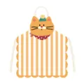 Detalle del delantal de cocina en forma de gato lindo con tela a rayas naranjas y borde festoneado. - 65x75cm (Lino de algodón grueso para adultos) / Gato Kawaii 1 Correa de Arroz