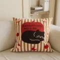 Striped vintage black cat throw pillow, red apple cartoon printed cushion cover for sofa. - 35x35cm (Cover Only) / Everything Will Be Fine Cat