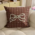 Brown plaid pillow with bow design cozy aesthetic sofa cushion soft cover home decor details - 35x35cm (Without Core) / Brown