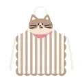 Carino grembiule da cucina a gatto per donna, bavaglino a righe marroni con bordi smerlati. - Gatto Kawaii 7 Cinturino Riso