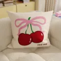 Cute cherry bow throw pillow, soft cotton linen sofa cushion for cozy home living room decor. - Double-Sided Print 35x35cm (Cover Without Core) / Polka Dot Cherries
