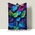 Close-up detailed view of colorful leaf flannel blanket presentation in a clean modern room - 100x70cm [Lap Blankets] / Personalized Leaf 03