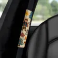 Car seat belt cover with autumn girl illustration, soft fabric shoulder pad for driving comfort. - Autumn Illustration 01