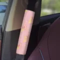 Detailed close-up view of the pink ice cream cartoon pattern car seatbelt shoulder pad inside. - Pink Dessert 08