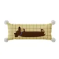 Vista dettagliata del cuscino per dachshund, motivo a quadri gialli con pon-pon morbidi. - Motivo Bifacciale 30x50cm (Fodera Senza Imbottitura) / Bassotto D (Lungo) Pompon Bianco