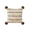 Primo piano del cuscino quadrato con grazioso motivo a bassotto e pompon decorativi. - Stampa Bifacciale 40x40cm (Copertura Senza Imbottitura) / Cane Astratto B Pompon Caffè Scuro
