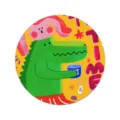 Close-up detail view of the cute cartoon crocodile and rabbit printed fabric table coaster mat. - Crocodile Rabbit 01 / 17x17cm Placemat