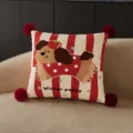 Rood-wit gestreept schattig puppy print vierkant sierkussen met rode pompons voor de bank - Dubbelzijdige Print 35x35cm (Hoes Zonder Vulling) / Kleurbal Gestreepte Puppy Rode Pom-Pom