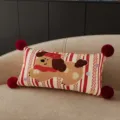 Decoratief rood gestreept kussen met lief tekenfilmhondje en zachte pompon hoeken. - Dubbelzijdig Patroon 30x50cm (Hoes Zonder Vulling) / Lange Strook Kant Puppy Rode Pom-Pom