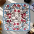 Blue floral 70cm square silk scarf vintage decorative neckerchief for women spring headscarf - Style 20 - Select by Image