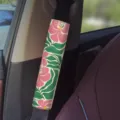Cute floral oil painting style car seatbelt shoulder cover detail, soft fabric pad. - A-33 Floral Seat Belt 03