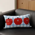 Korean style blue and white plaid pillowcase with cute red apple print for sofa bed - Blue Grid Three Apples / Double-Sided Pattern 30x50cm (Cover Without Core)