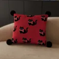 Cuscino quadrato gatto di Natale rosso per divano decorazione con motivo gatto nero pompon - Stampa Bifacciale 35x35cm (Copertura Senza Imbottitura) / Gatto di Festa Pompon Nero
