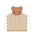 Cute cartoon bear face detail on striped apron, fabric kitchen cooking apparel close-up. - Cartoon Animal Head 6