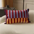 Retro colorful Bauhaus stripe long throw pillow cushion for comfortable sofa bed decor - Bush Stripe Purple Yellow (Long)