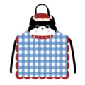 Détail de tablier sans manches chat dessin animé mignon, motif carreaux bleus cuisine. - 65x75cm (Lin de coton épaissi pour adultes) / Chat de Noël 2 Sangle Noire
