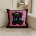 Cute cartoon black cat square throw pillow case with pixel nice day print for sofa bed. - 35x35cm(Without Core) / Cool Pink Black Cat
