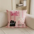 Pink striped cartoon cat throw pillow, cute decorative square cushion for living room sofa bed. - 35x35cm(Without Core) / Bubble Cat