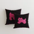 Black pink cat throw pillow detail, cute cartoon style cushion for sofa, bed, and car interior use. - 35x35cm Pillowcase Without Core / Black Circle Cat