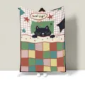 Cute cartoon black cat nap blanket for office or sofa, soft throw blanket for daily use. - 100x70cm / Illustrated Black Cat