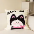 Cute striped cat throw pillow for living room sofa and bedroom bed headboard decoration. - Double-Sided Print 35x35cm (Cover Without Core) / Puxi Cat Yellow