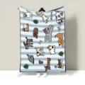 Cute cartoon dog print throw blanket blue white stripe soft flannel mini nap blanket for office - 100x70cm / Dog Park