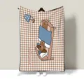 Brown grid pattern nap blanket with cute dog and sofa print, soft and warm mini knee cover shawl. - Sweet Dream Dachshund