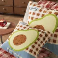 Cute avocado throw pillow with brown plaid and blue base design for sofa and bed decor. - 35x35cm (Cover Only) / Avocado