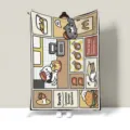 Cartoon fast food print detail view of the cozy soft autumn winter office nap blanket. - McDonald's Cats