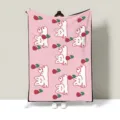 Cute pink blanket with bear and tulip pattern, perfect detail view for office nap and room. - Bunny Tulips