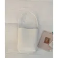 Bolso cubo blanco minimalista para mujer, elegante bolso de hombro de cuero PU color liso. - Sin colgante / Blanco Roto