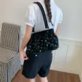 Bolso de hombro de terciopelo negro con lunares de colores, lindo bolso de axila plisado. - Negro sin Colgante